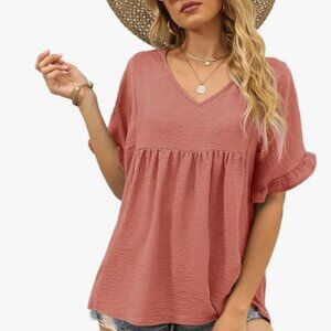 Sieanear Womens Blouses Ruffle Short Sleeve V Neck T-Shirts Casual Summer XL